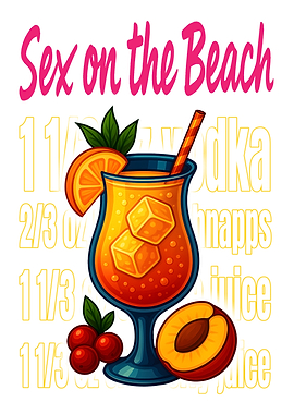 Sex on the Beach Cocktail Art Print – Fruity Vodka Drink Recipe Wall Decor for Bar, Kitchen, or Lounge