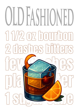 Old Fashioned Cocktail Art Print – Classic Whiskey Drink Recipe Wall Decor for Bar, Kitchen, or Lounge