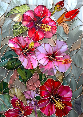 Stained Glass Hibiscus Flowers