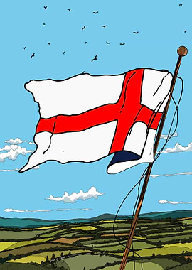 Flag of England over landscape