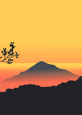 Sunset Mountain Landscape Silhouette Illustration