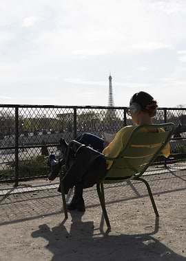 Woman Reading with Eiffel Tower View