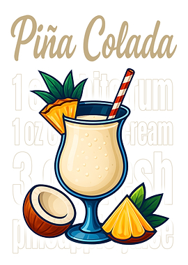 Piña Colada Cocktail Art Print – Tropical Rum Drink Recipe Wall Decor for Bar, Kitchen, or Lounge