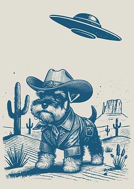 Cowboy Dog and UFO in Desert
