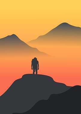 Silhouette Hiker Mountain Sunset