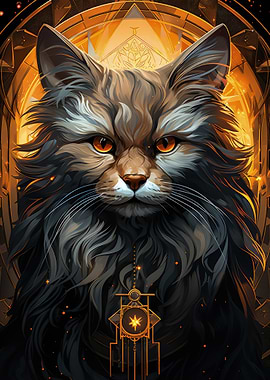 Majestic Cat Portrait with Golden Accents