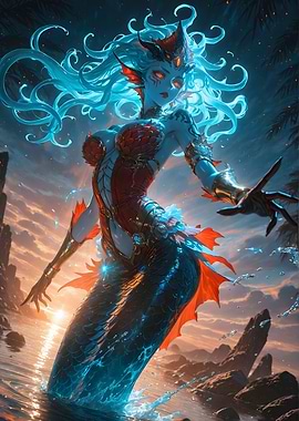 Fantasy Mermaid in Coastal Landscape