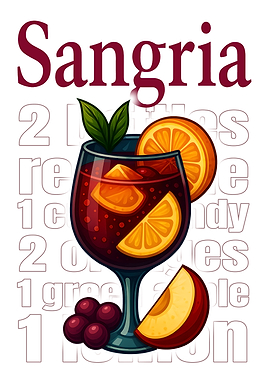 Sangria Cocktail Art Print – Fruity Wine Drink Recipe Wall Decor for Bar, Kitchen, or Lounge