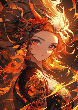 Anime Girl with Fiery Hair