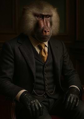 Baboon in Suit Portrait