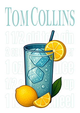 Tom Collins Cocktail Art Print – Classic Gin Drink Recipe Wall Decor for Bar, Kitchen, or Lounge