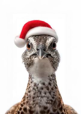 Festive Quail bird Portrait with Santa Hat