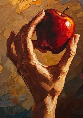 Hand Holding Red Apple Painting