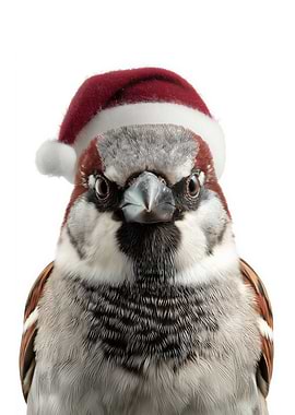 Sparrow wearing a Santa hat