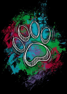 Colorful Paw Print on Black Background