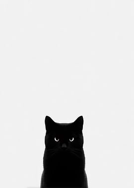 Black Cat Portrait on White Background