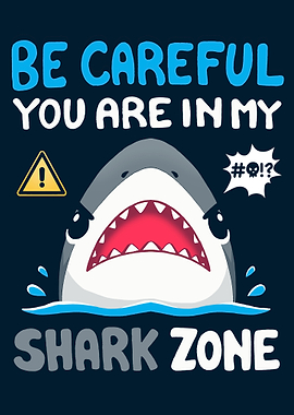 Be Careful Shark Zone Cartoon Illustration