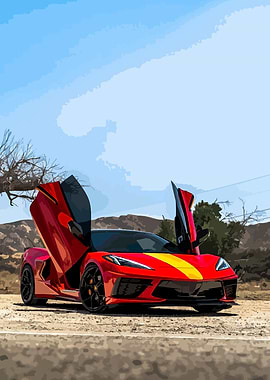 Red Corvette with Open Doors