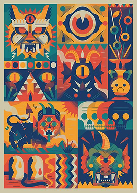 Geometric Monsters and Skulls Illustration