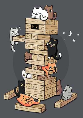 Cats playing jenga gaming kittens