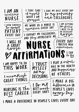 Nurse Affirmations Black and White Poster
