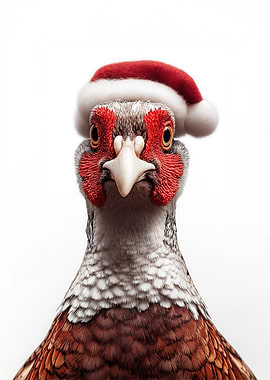Festive Pheasant with Santa Hat