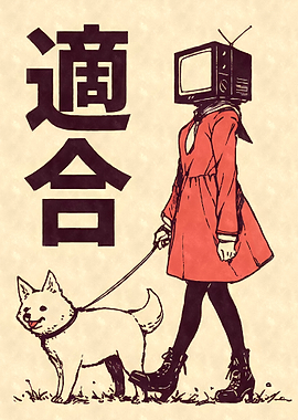 TV Head Girl Walking Dog