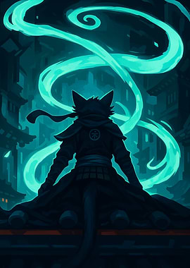 Samurai Cat in a Dark City