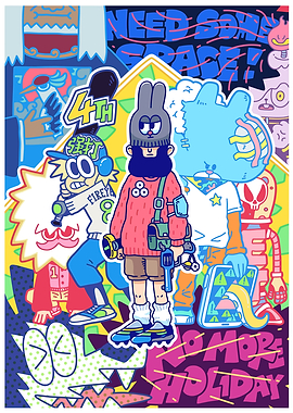 Cartoon Characters Collage with Text