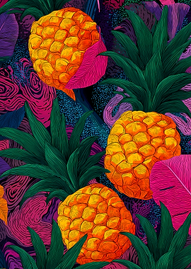 Tropical Pineapple and Leaf Pattern