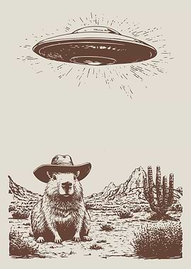 Cowboy Marmot and UFO in Desert