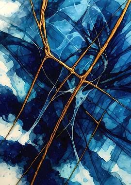 Abstract Porcelain #70 - Abstract Blue and Gold Veins
