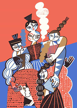 Stylized Figures Smoking Pipes Illustration