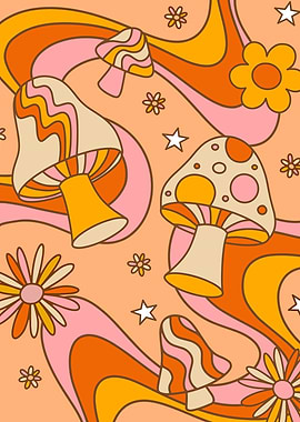 Retro Mushroom and Flower Pattern