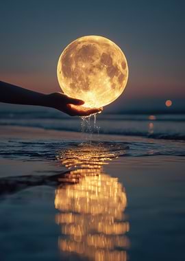 Moon in Hand at the Beach