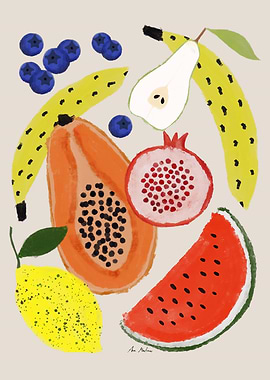 Colorful Fruit Still Life Illustration