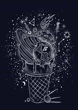Cosmic Ice Cream Cone Illustration