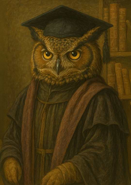 Owl Professor Portrait - Wise Owl Scholar in Academic Regalia