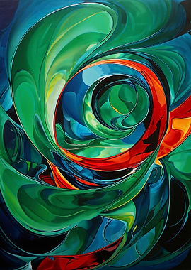 Abstract Swirls of Green, Blue, and Red