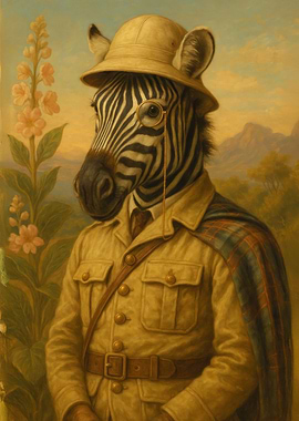 Zebra in Safari Outfit with Monocle - Savvy Zebra Explorer
