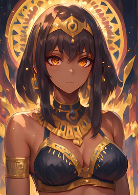 Anime Egyptian Queen with Golden Jewelry