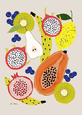 Colorful Fruit Still Life Illustration
