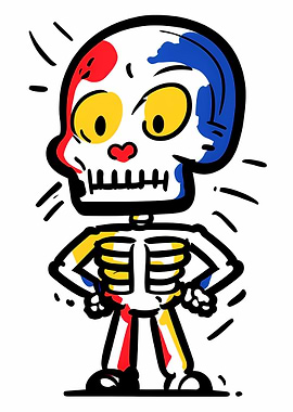 Cartoon Skeleton with Primary Colors