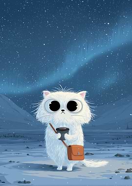 Cartoon Cat with Coffee in Aurora
