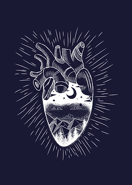 Anatomical Heart with Night Landscape