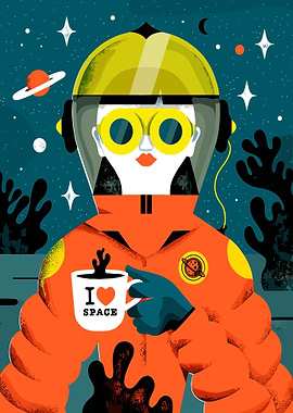 Astronaut with Coffee in Space