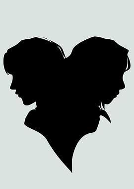 Silhouette of Two Faces in Heart