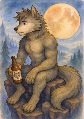 Werewolf with Beer under Full Moon
