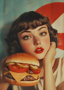Girl With Burger - Good Food Poster