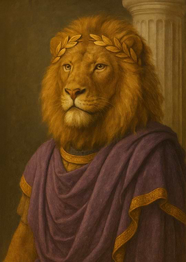 Lion Portrait with Laurel Wreath - Imperial Lion Roman Emperor Portrai